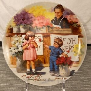 Jeanne Down "First Love" Knowles Ceramic Plate w/ Pink, Blue, and Purple Accents